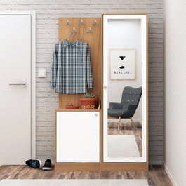 Hanah Home Recibidor Broc Roble y Blanco con Espejo y Perchero